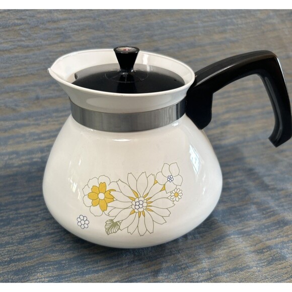 VTG Corning Ware Wildflower 6-Cup Teapot P-104 | 1970s Floral Ceramic Kettle USA - Picture 3 of 7